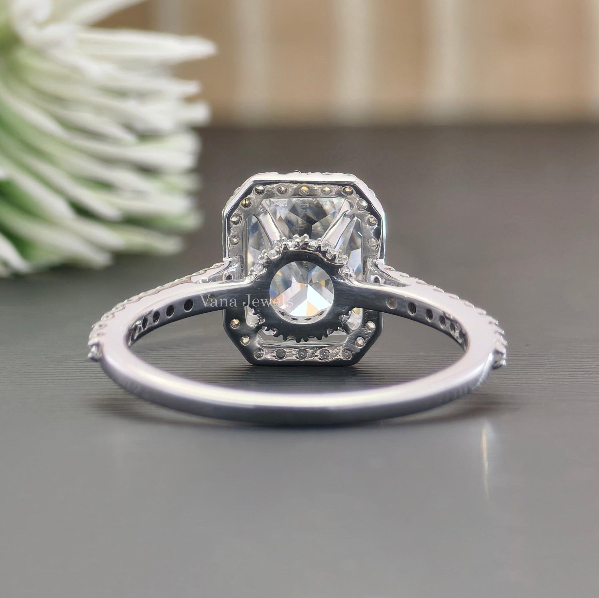 2.23 TCW Radiant Cut Hidden Halo Pave Moissanite Engagement Ring - Vana Jewels