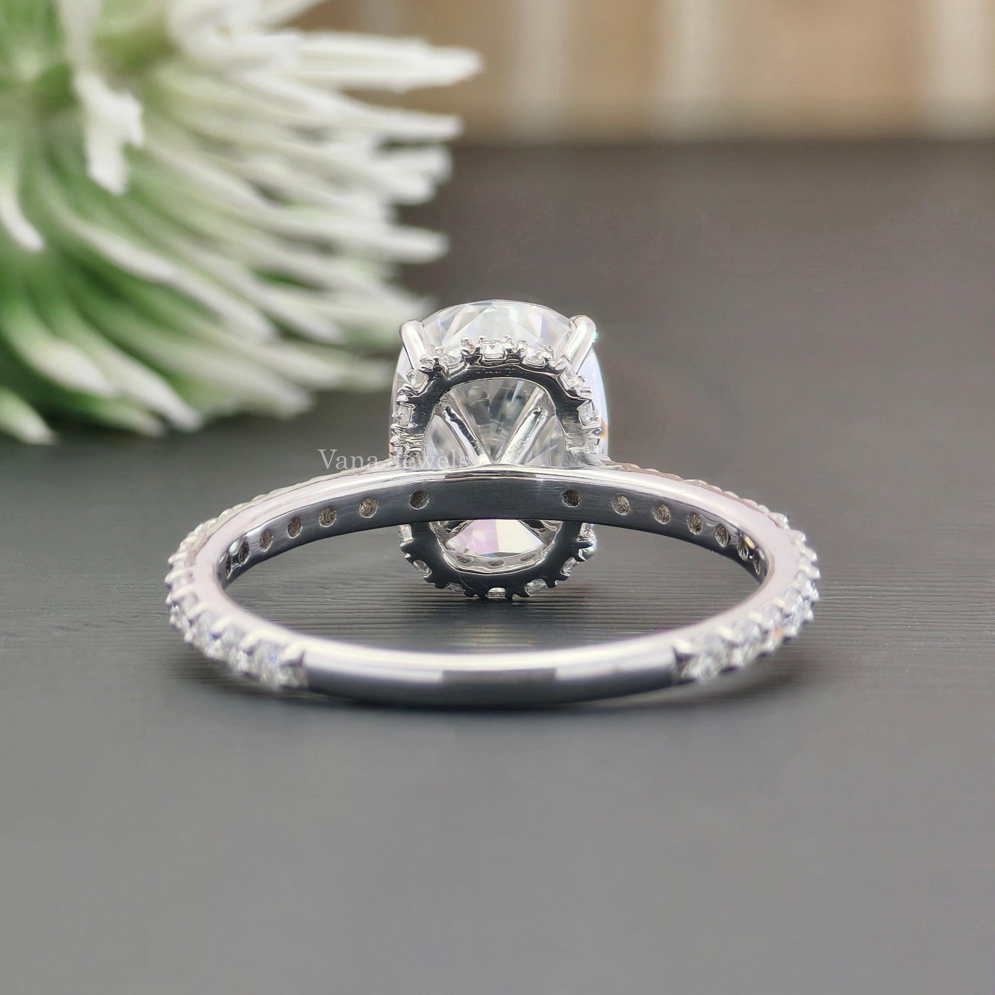 2.48 CT Elongated Cushion Cut Hidden Halo Pave Set Moissanite Engagement Ring - Vana Jewels