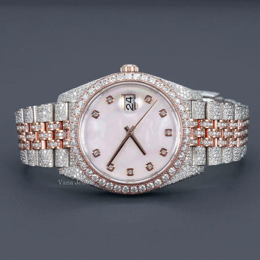 Two Tone Moissanite Diamond Hip Hop Watch - Vana Jewels