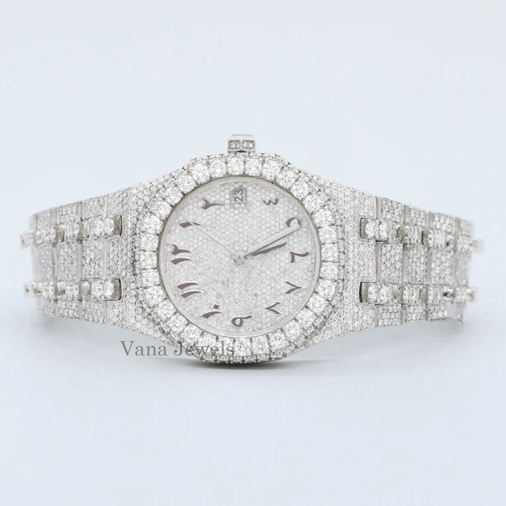 Arabic Dial Fully Iced Out Diamond Automatic Watch - Vana Jewels