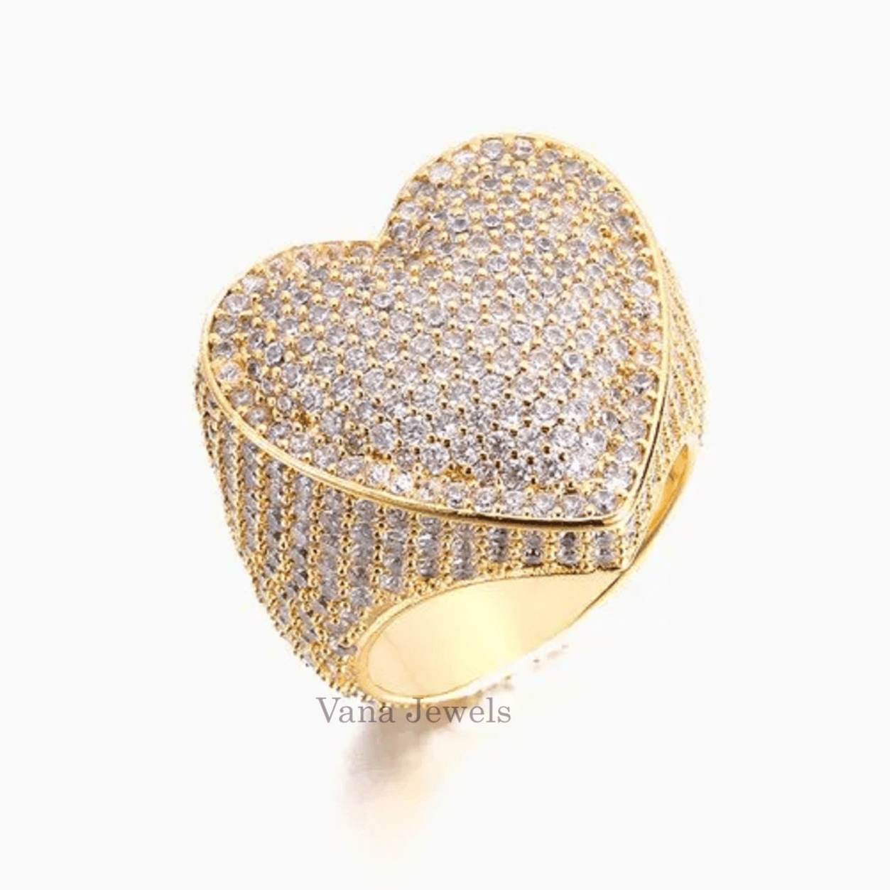 VVS Moissanite Round Cut Heart Shape Iced Out Ring - Vana Jewels