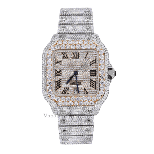 Fully Iced Out Moissanite Diamond Watch with Roman Numerals - Vana Jewels