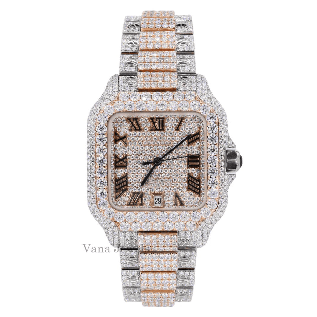 Full Iced Out Two-Tone Automatic Movement Diamond Watch - Vana Jewels