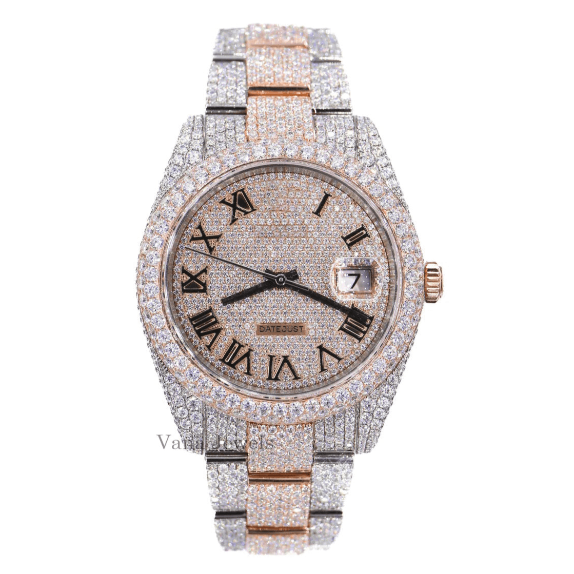 Roman Dial Two-Tone Moissanite Diamond Watch - Vana Jewels