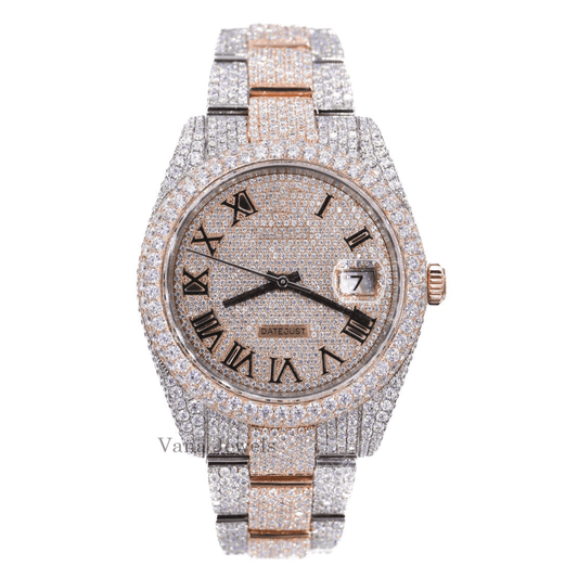 Roman Dial Two-Tone Moissanite Diamond Watch - Vana Jewels