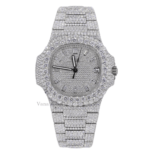 Full Iced Out Round & Baguette Bust Down Watch - Vana Jewels