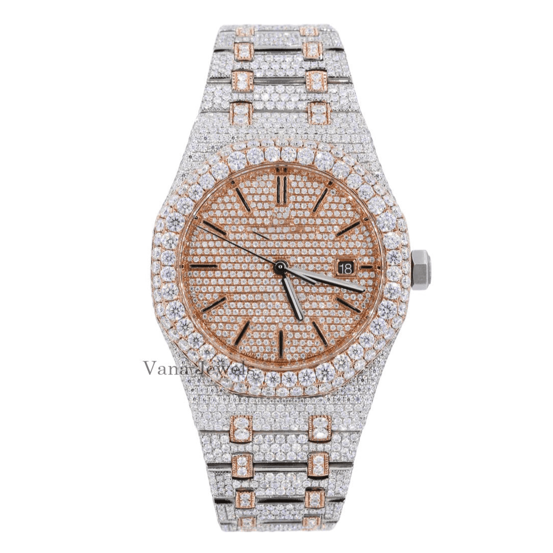 Two-Tone Rose Gold VVS Moissanite Diamond Watch - Vana Jewels