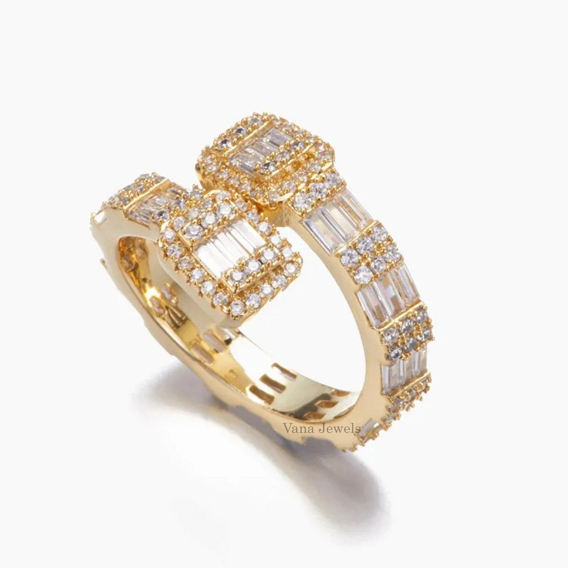 Baguette & Round Cut Iced Out Ring For Rappers - Vana Jewels