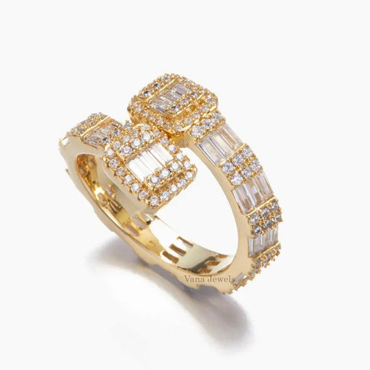 Baguette & Round Cut Iced Out Ring For Rappers - Vana Jewels