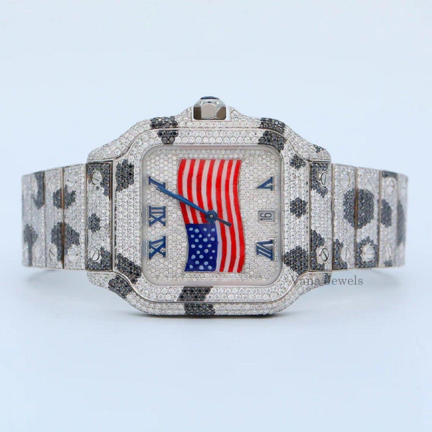 Iced Out Luxury Moissanite Diamond Watch with USA Flag - Vana Jewels