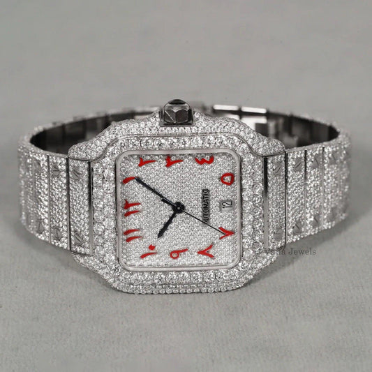 Arabic Dial Iced Out Moissanite Diamond Watch - Vana Jewels