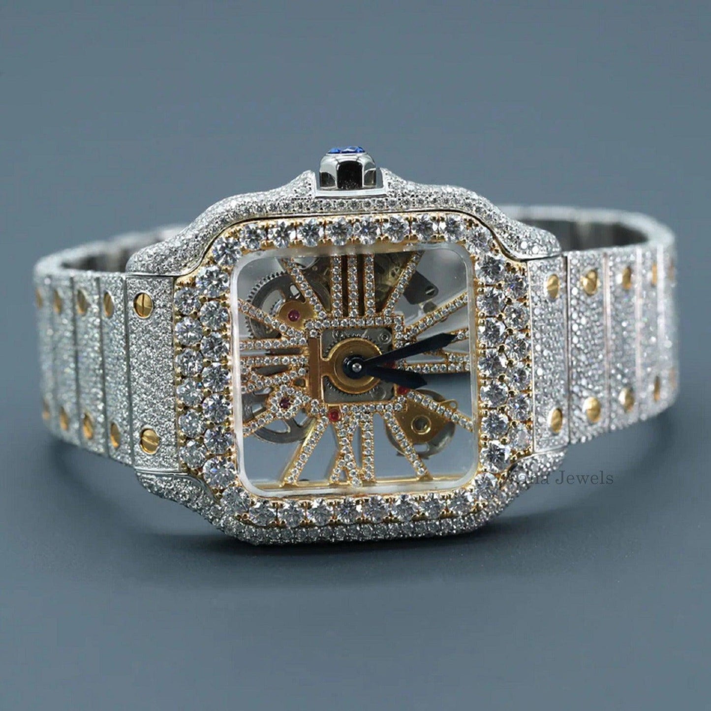 Customized Yellow Gold Two-Tone VVS Moissanite Diamond Watch - Vana Jewels