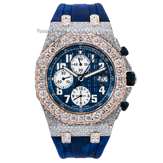 Custom Iced Out Rose Gold Diamond Watch - Vana Jewels