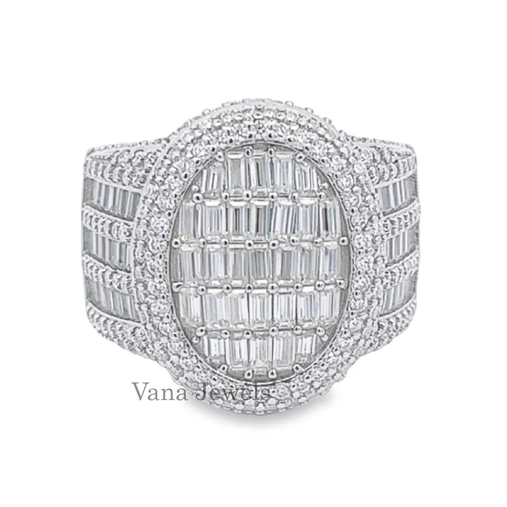 Baguette & Round Moissanite Diamond Iced Out Custom Ring - Vana Jewels