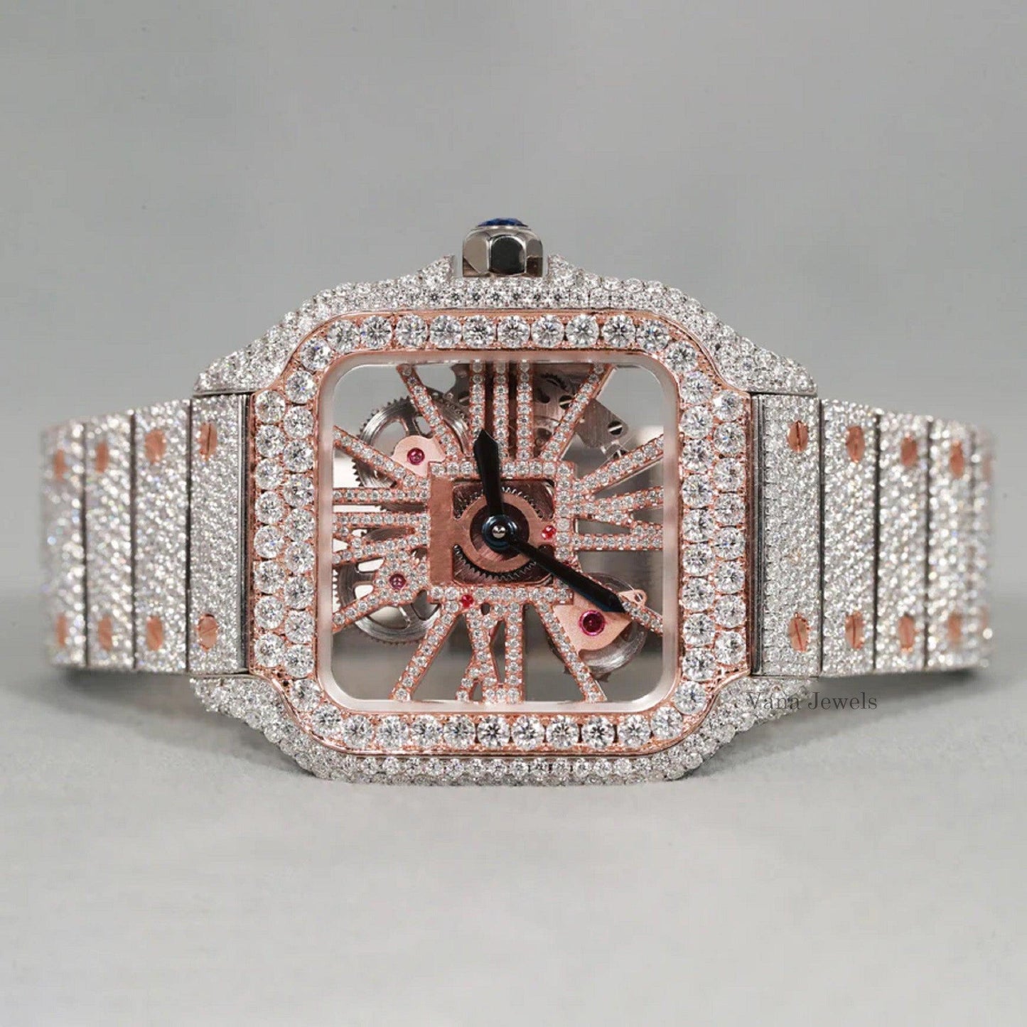 Customized Rose Gold Two-Tone VVS Moissanite Diamond Watch - Vana Jewels