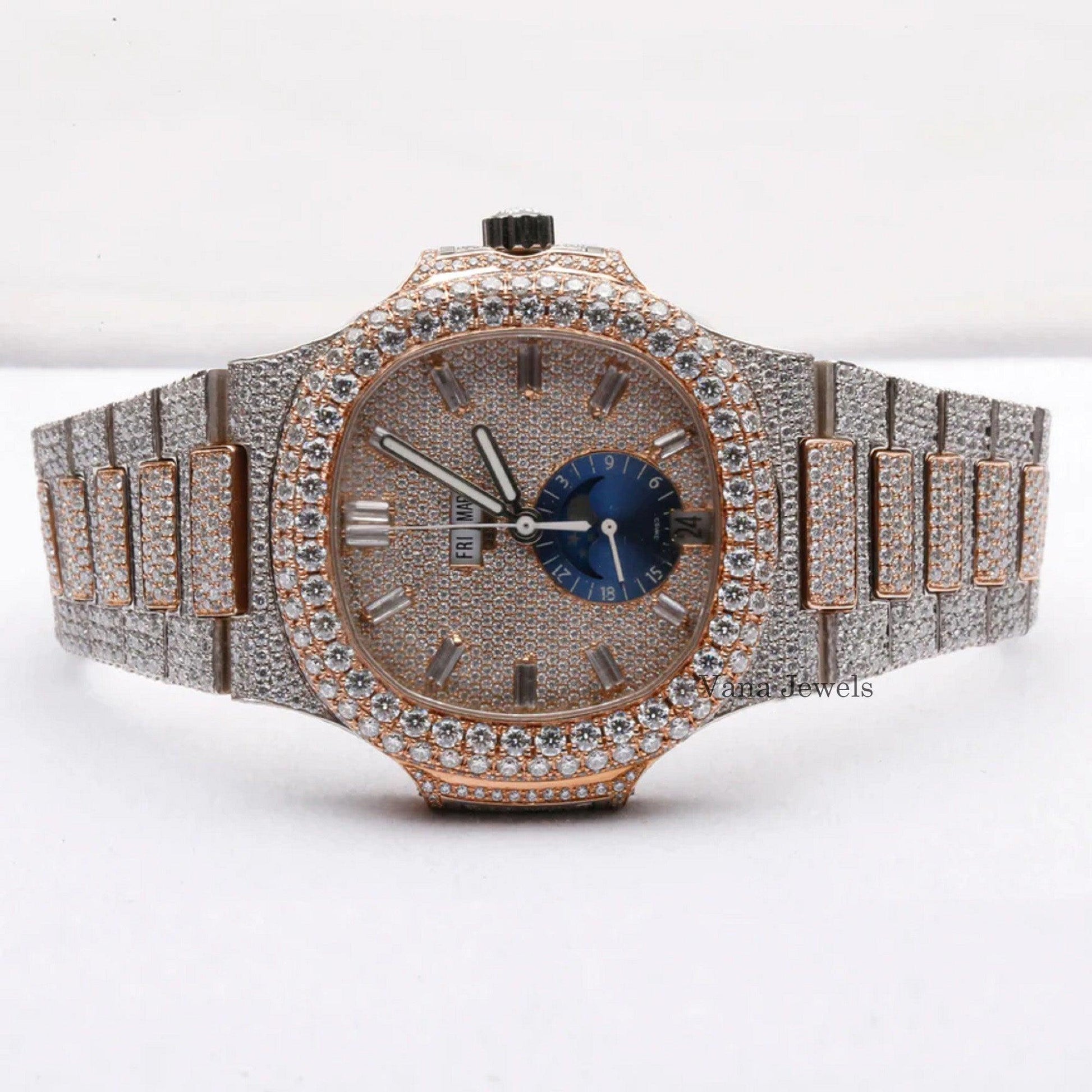 Stainless Steel Two-Tone Moissanite Diamond Watch for Men - Vana Jewels