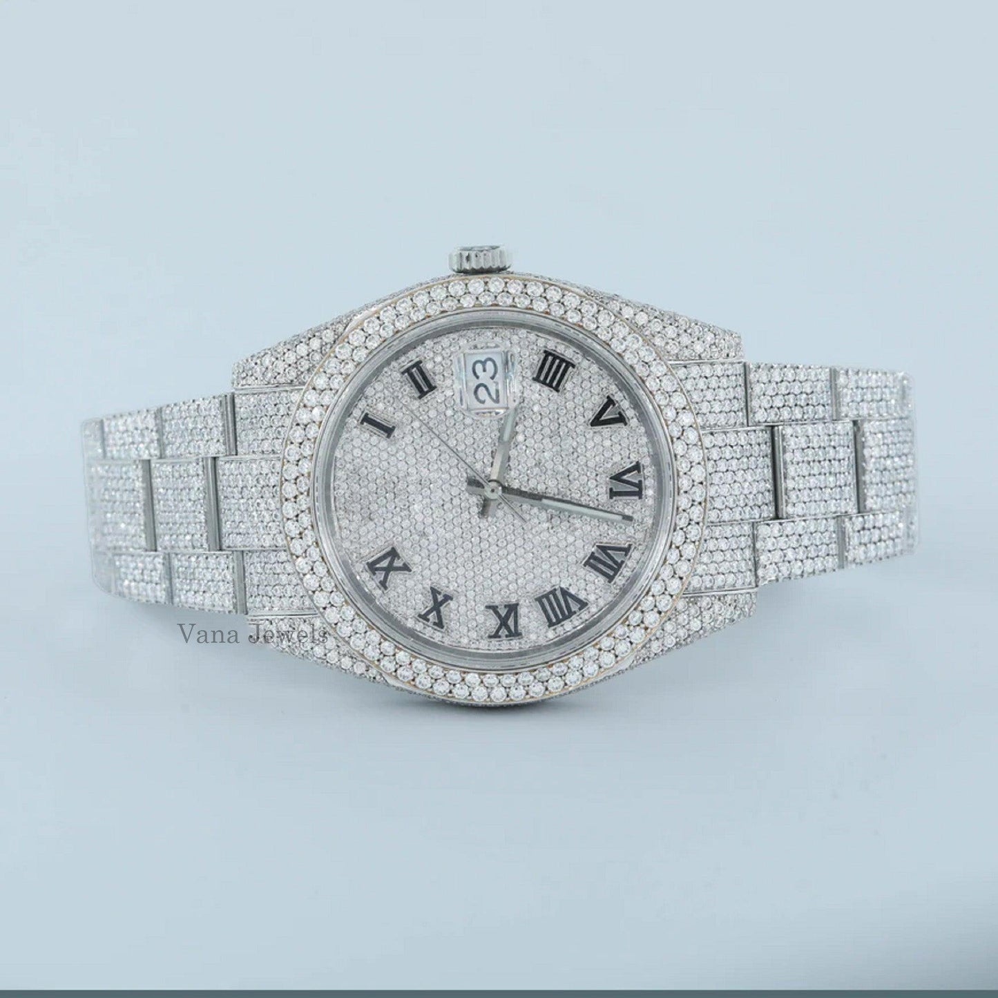 Real VVS Moissanite Diamond Automatic Watch With Roman Dial - Vana Jewels