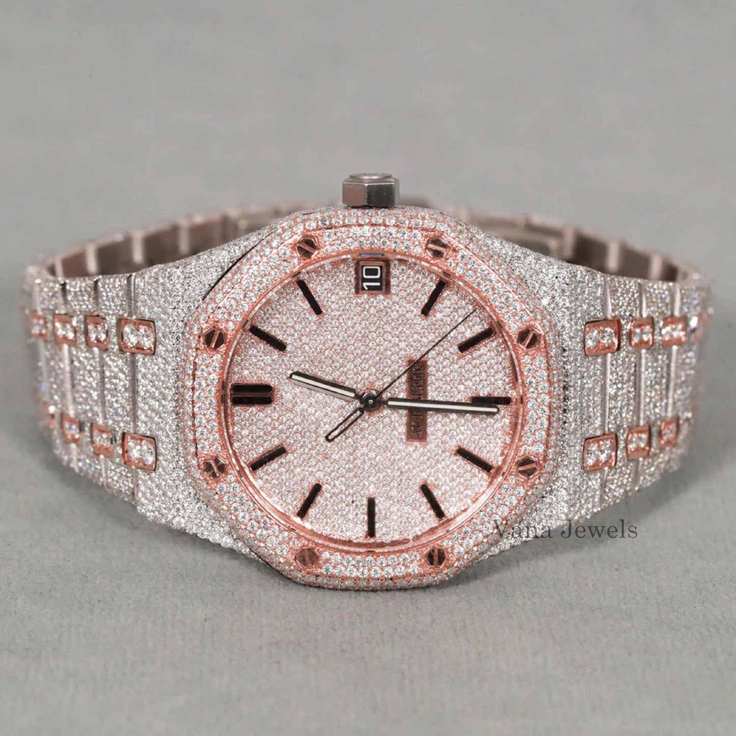 Rose Gold Two-Tone VVS Moissanite Diamond Watch - Vana Jewels