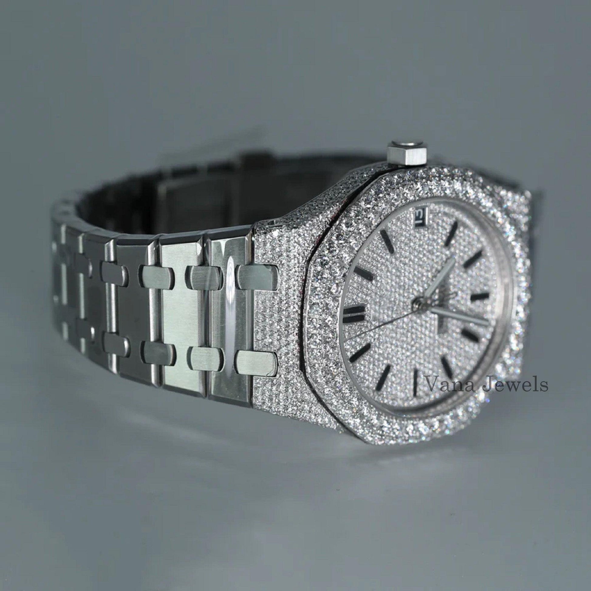 VVS Moissanite Diamond Watch, Iced Out Diamond Watch - Vana Jewels