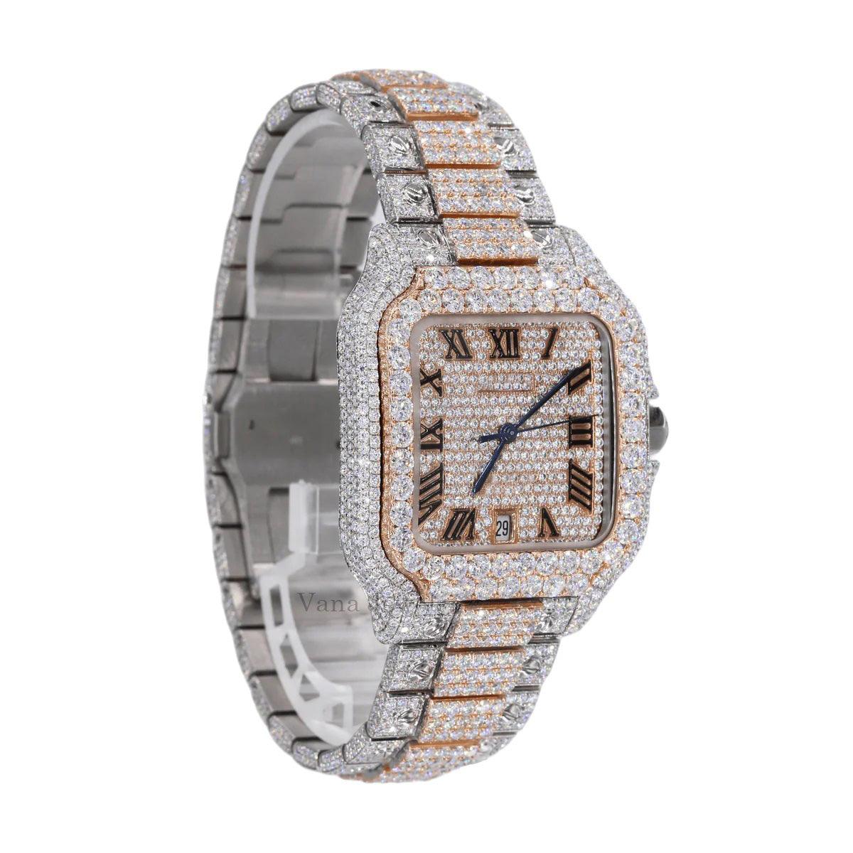 Full Iced Out Two-Tone Automatic Movement Diamond Watch - Vana Jewels