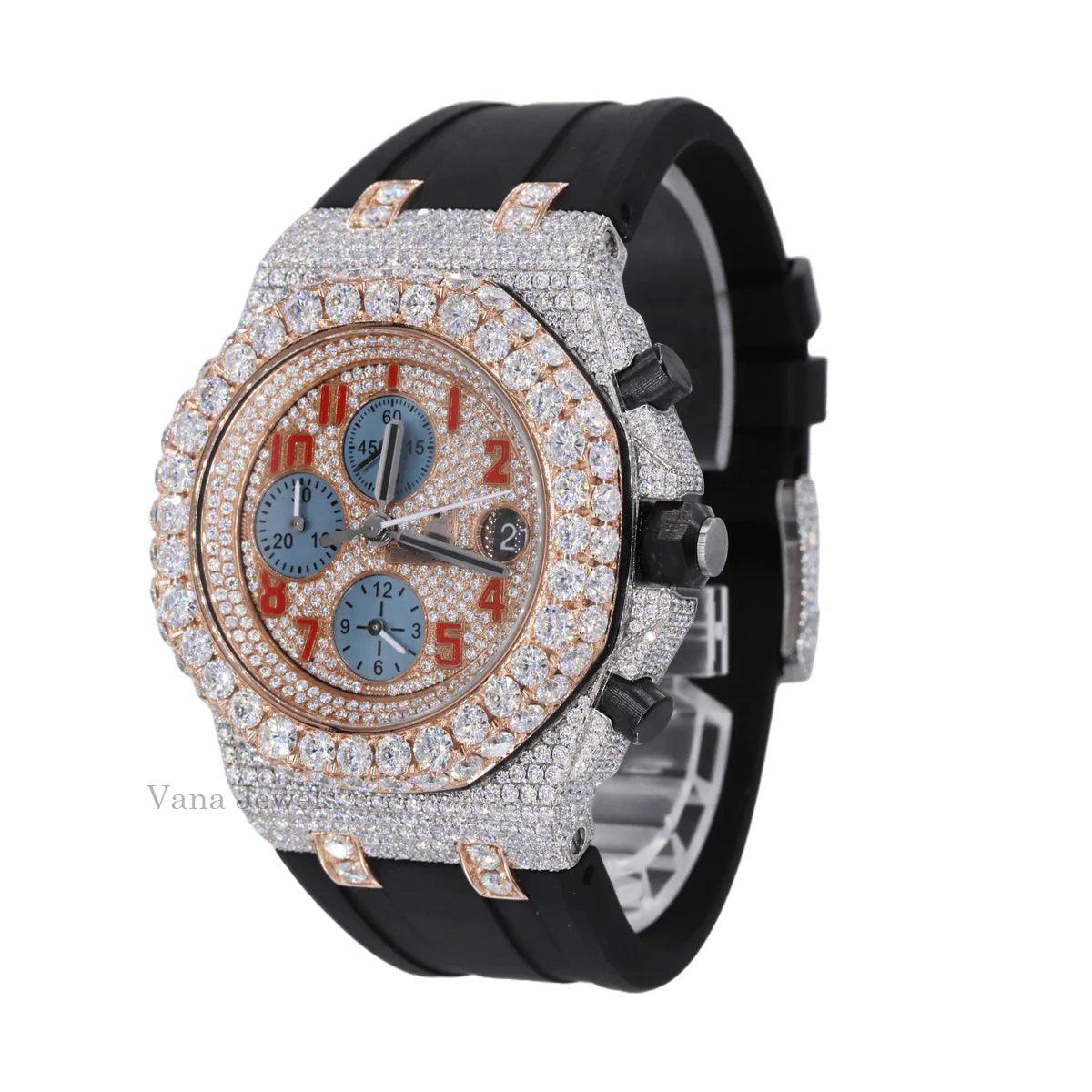 Rubber Band Iced Out Moissanite Diamond Watch - Vana Jewels