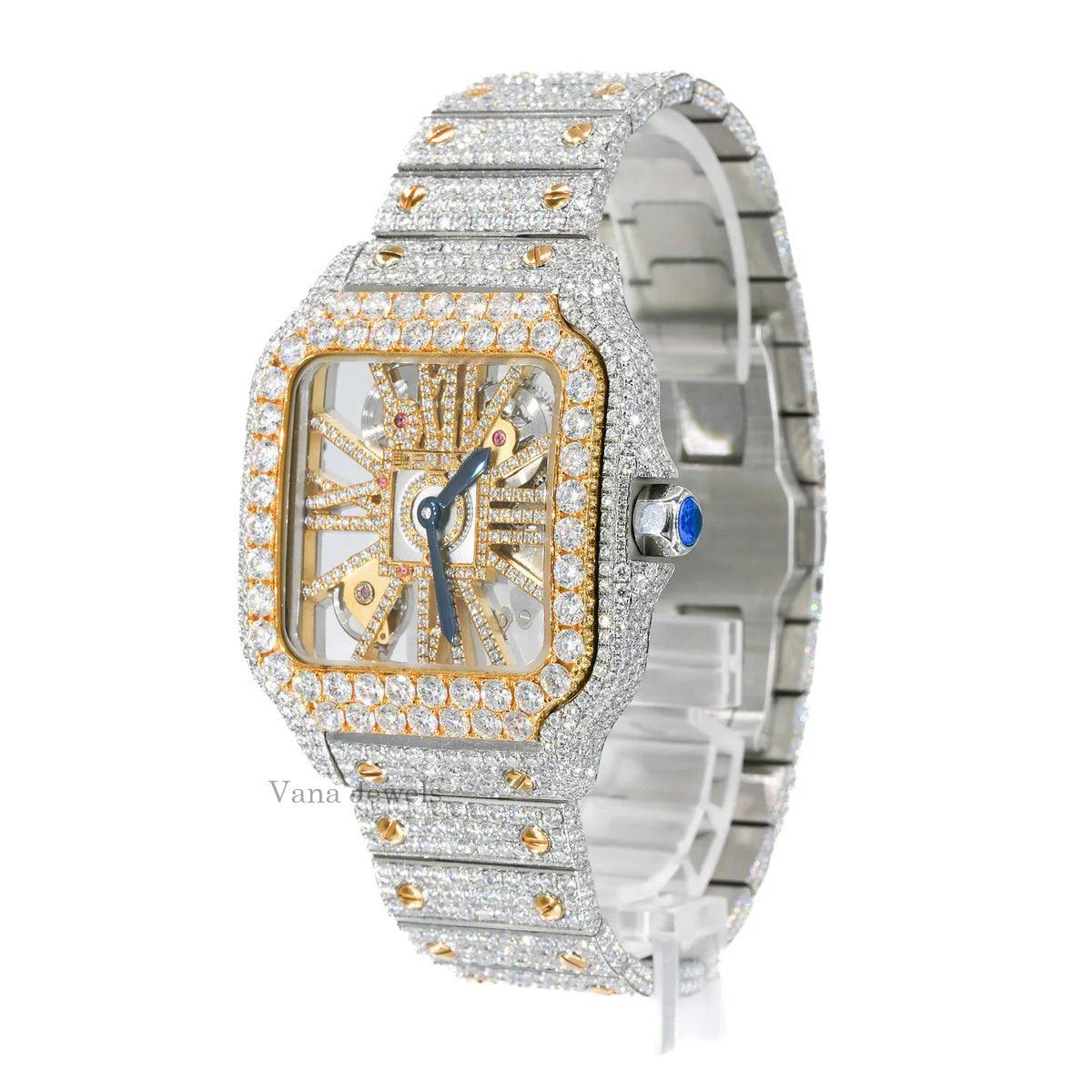 Customized Iced Out Two-Tone Moissanite Diamond Watch - Vana Jewels