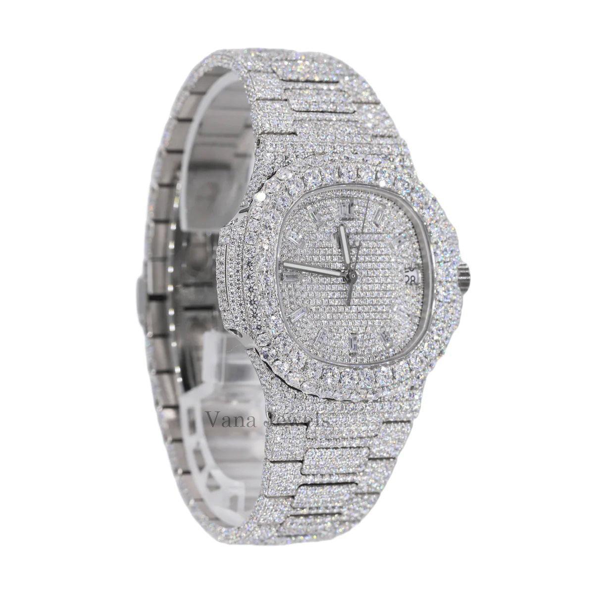 Full Iced Out Round & Baguette Bust Down Watch - Vana Jewels