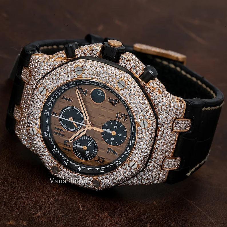 Leather Belt VVS Moissanite Diamond Watch - Vana Jewels