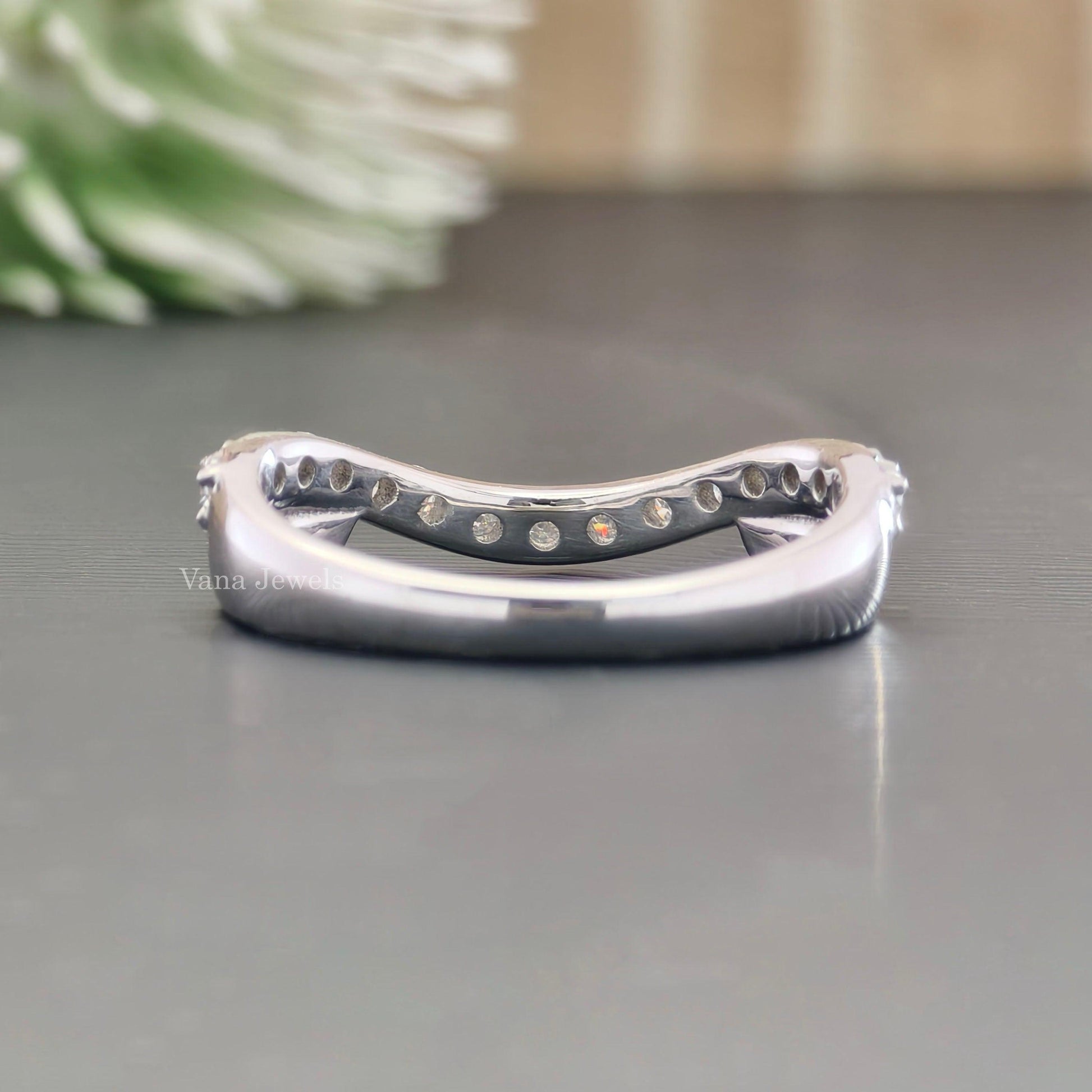 2.00 MM Round Brilliant Cut Accented Curved Moissanite Eternity Band - Vana Jewels