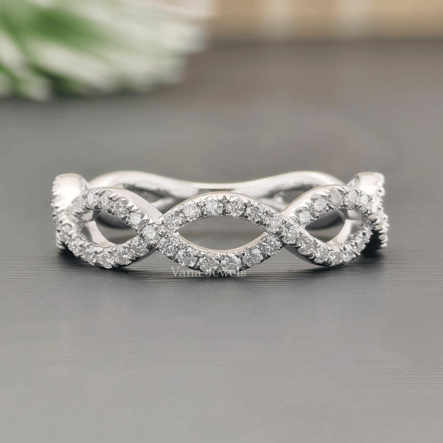 Infinity Crossover Round Cut Moissanite Wedding Band - Vana Jewels