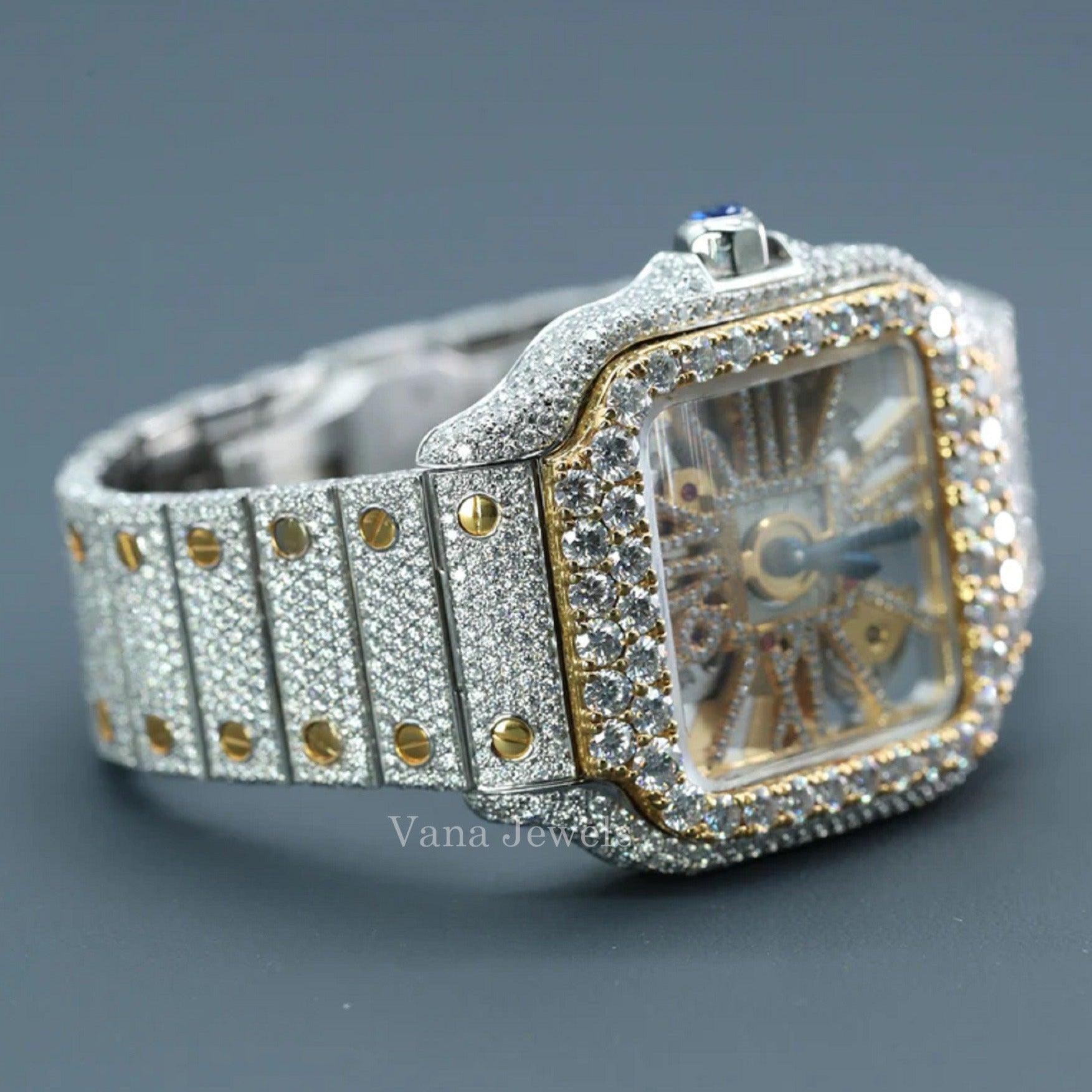 Customized Yellow Gold Two-Tone VVS Moissanite Diamond Watch - Vana Jewels