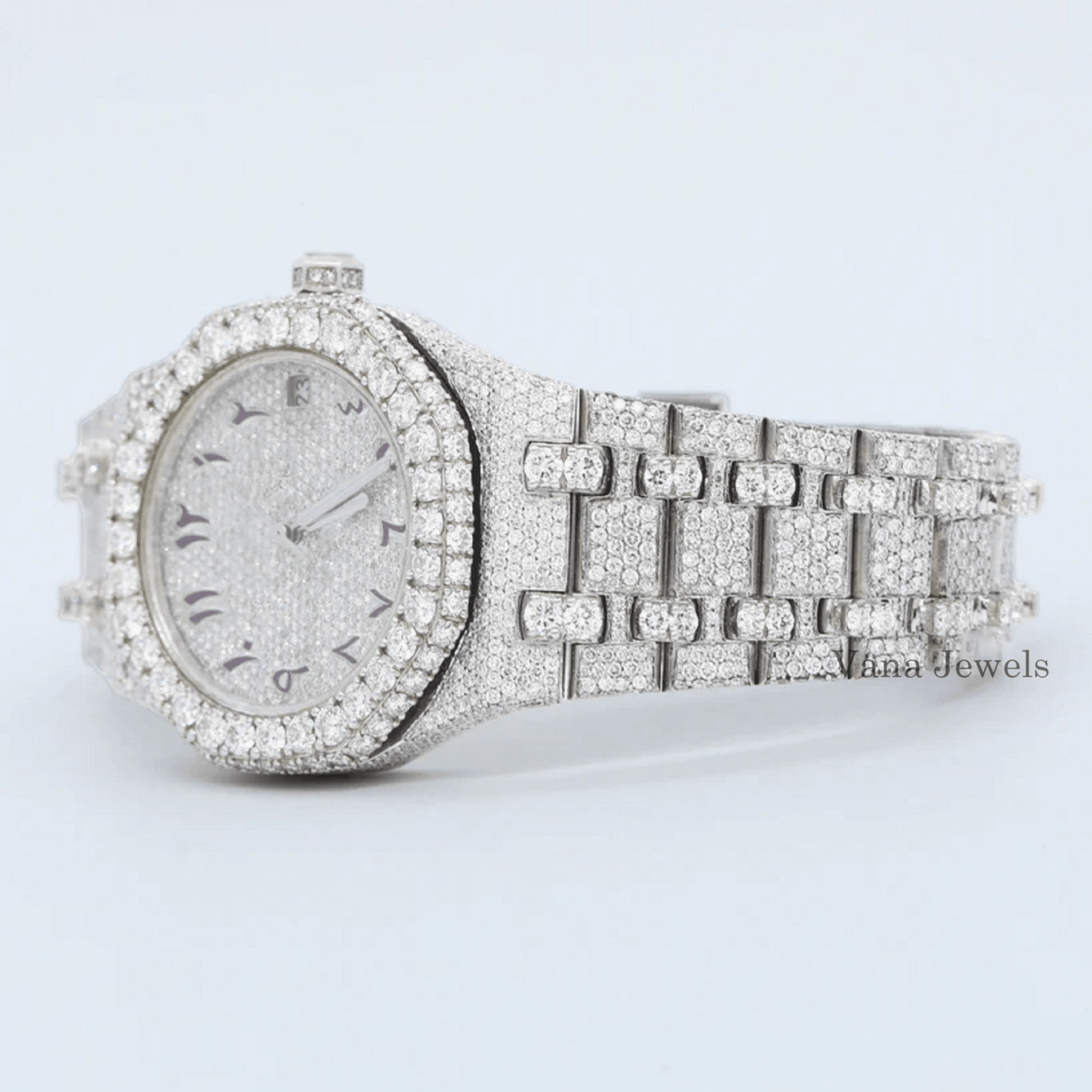 Arabic Dial Fully Iced Out Diamond Automatic Watch - Vana Jewels