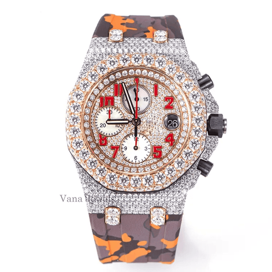 VVS Moissanite Diamond-Studded Rubber Belt Watch - Vana Jewels