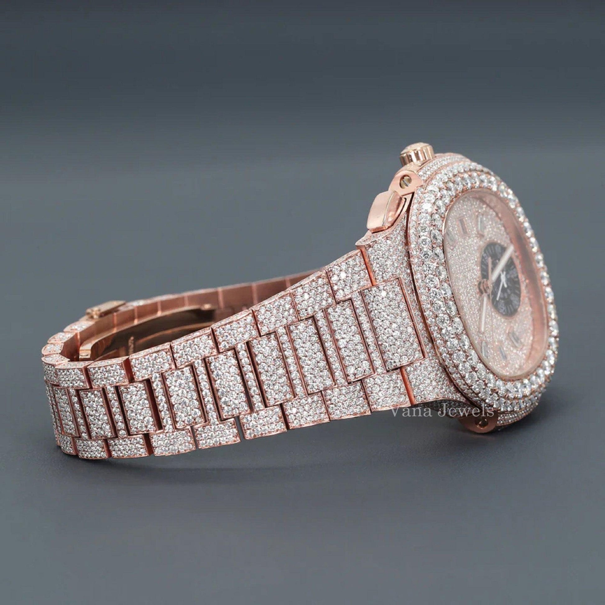 VVS Moissanite Diamond Fully Iced-Out Studded Watch - Vana Jewels