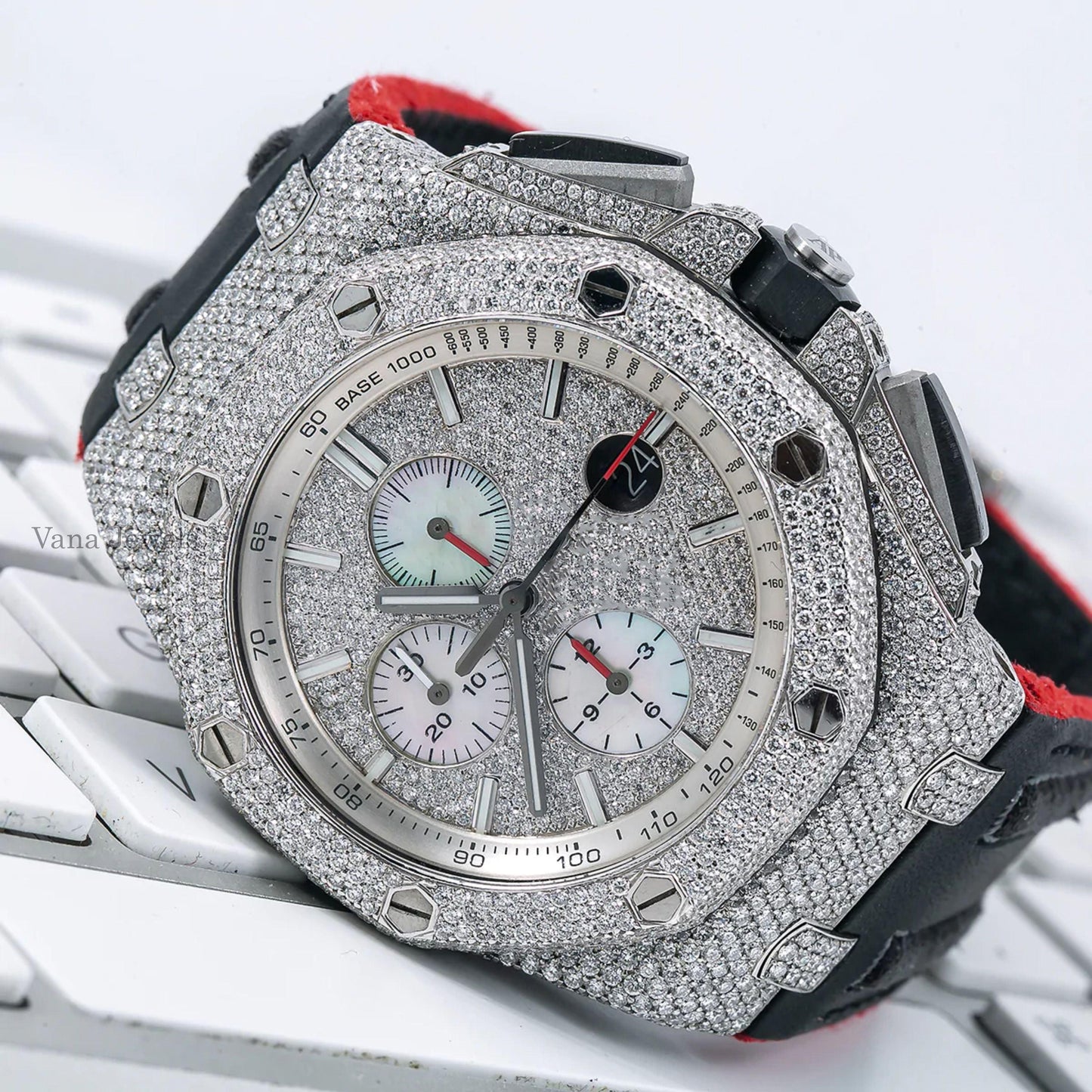 Iced Out Moissanite Diamond Studded Leather Belt Watch - Vana Jewels