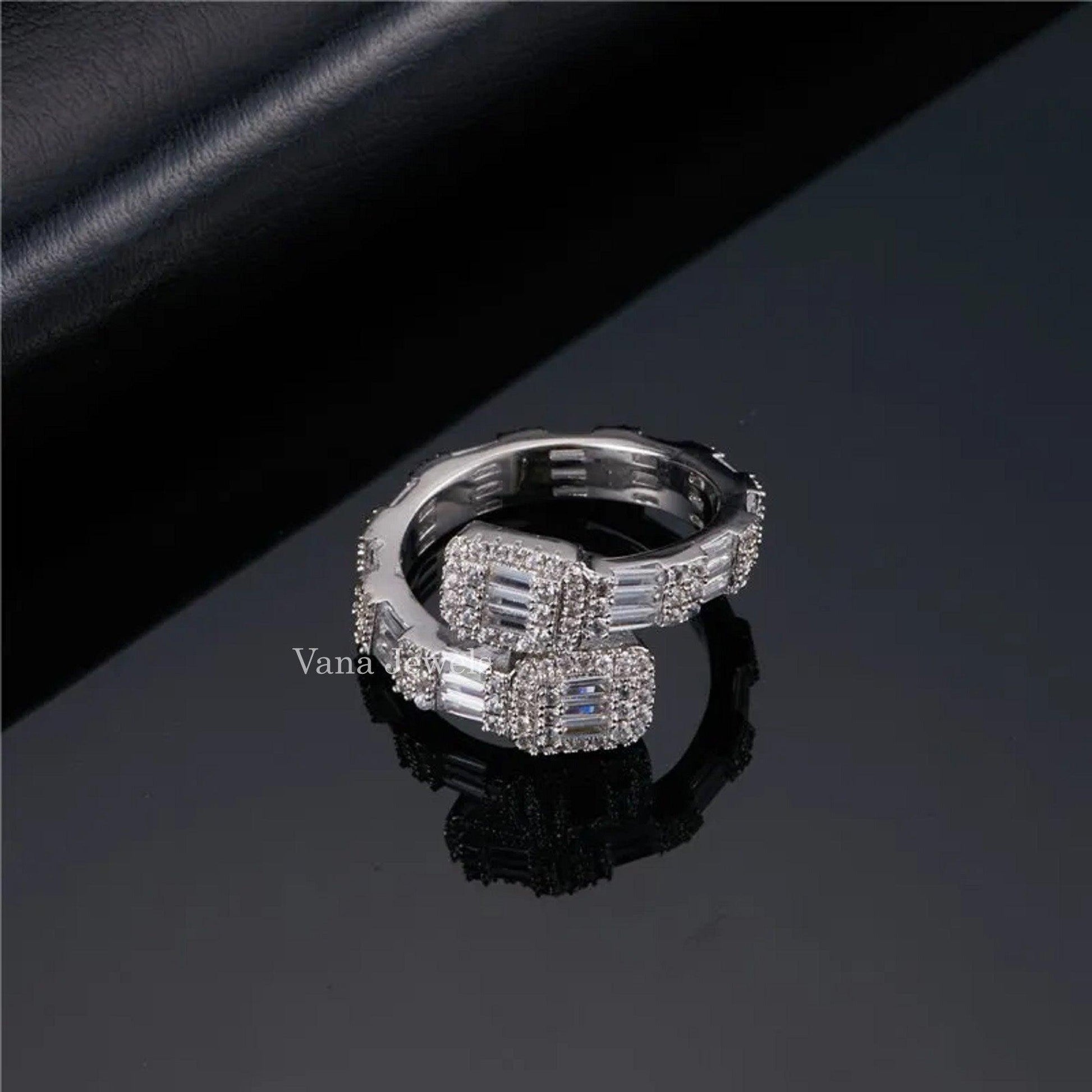 Baguette & Round Cut Iced Out Ring For Rappers - Vana Jewels