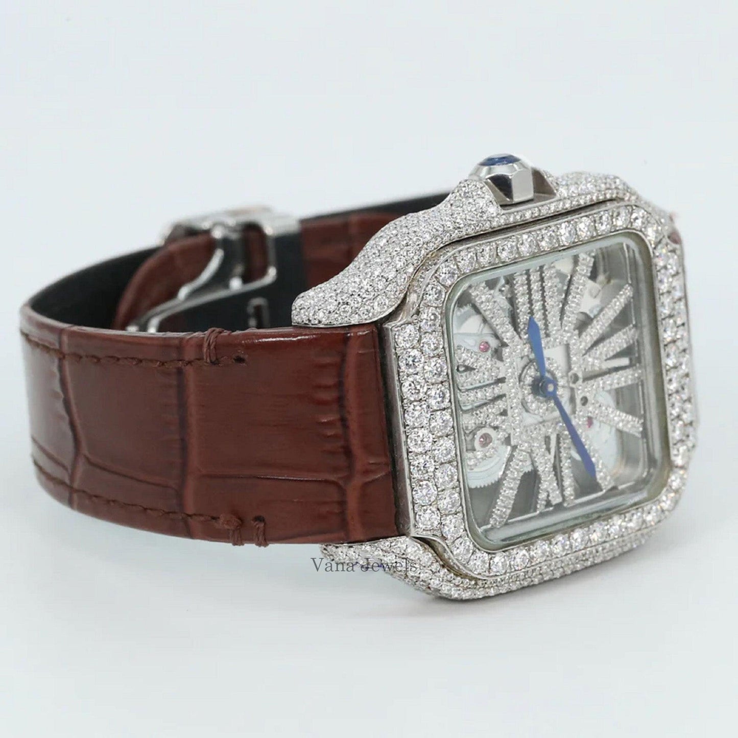 VVS Moissanite Diamond Leather Belt Watch - Vana Jewels