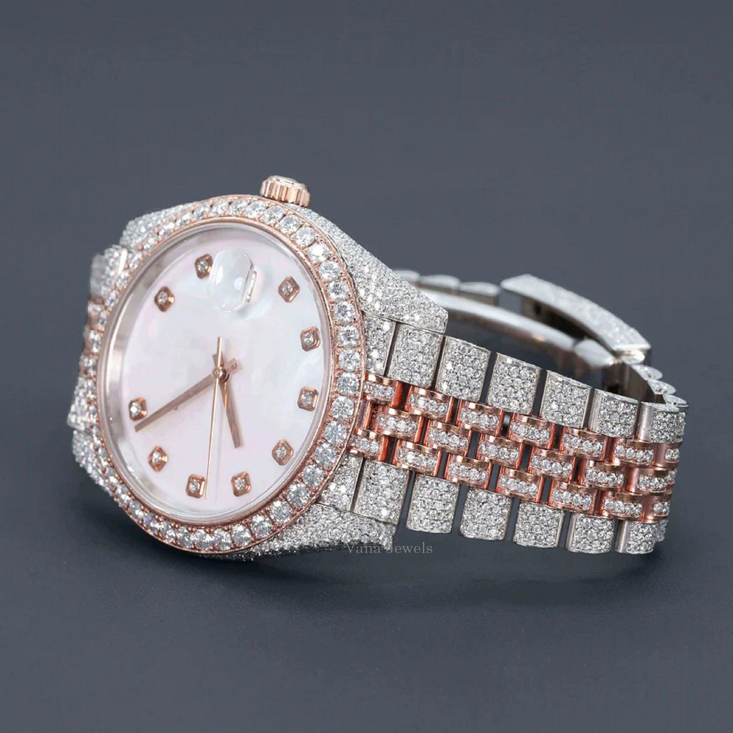 Two Tone Moissanite Diamond Hip Hop Watch - Vana Jewels