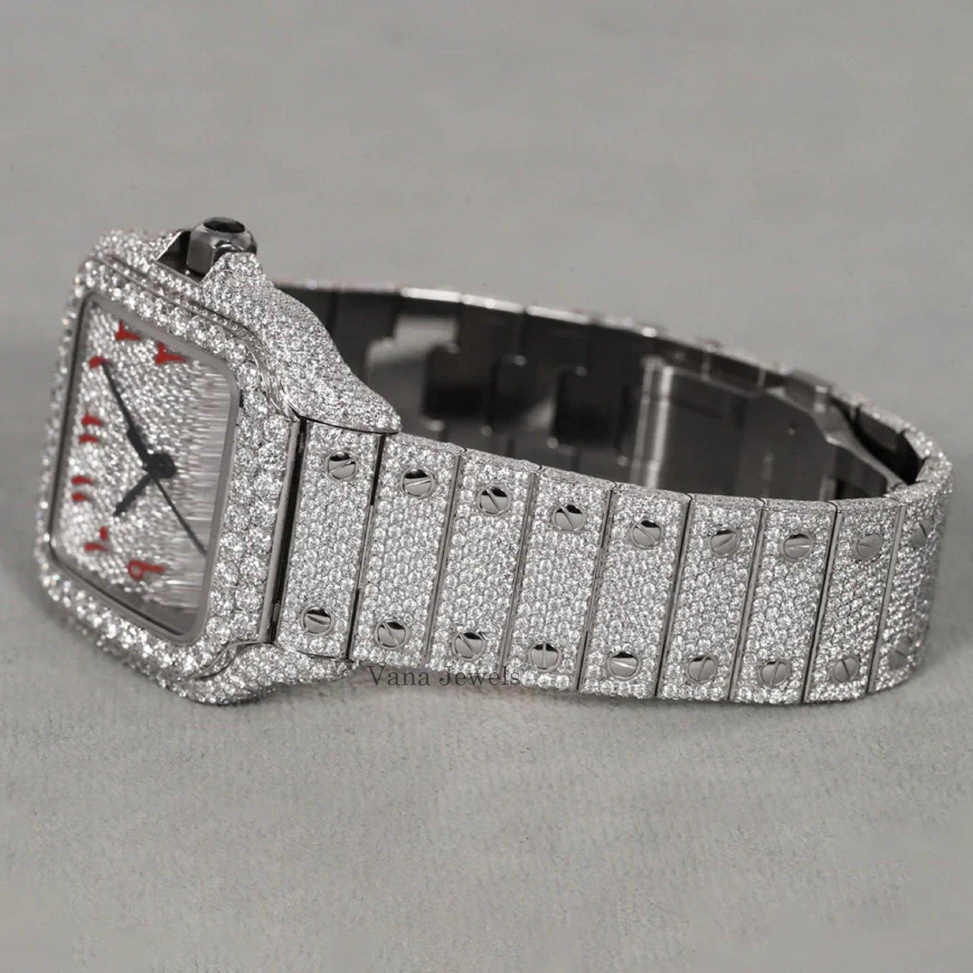 Arabic Dial Iced Out Moissanite Diamond Watch - Vana Jewels