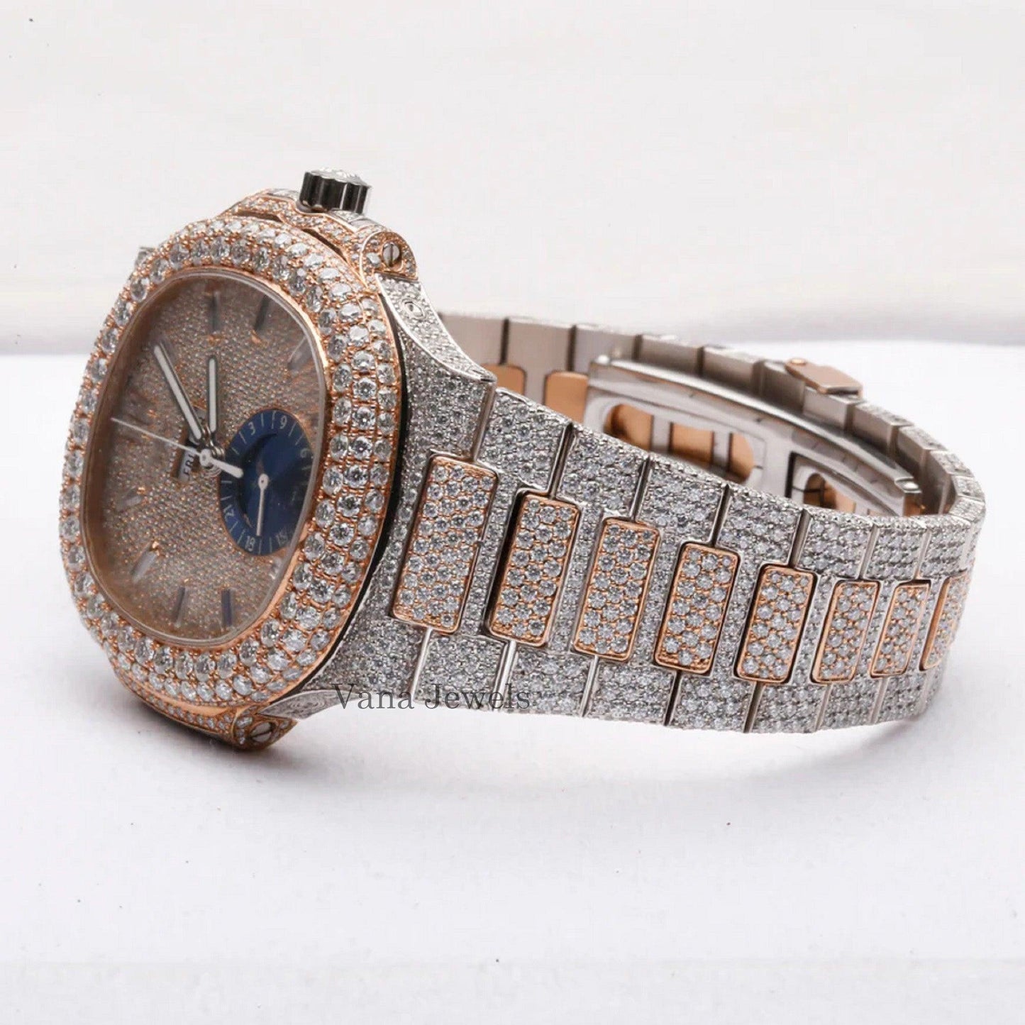 Stainless Steel Two-Tone Moissanite Diamond Watch for Men - Vana Jewels