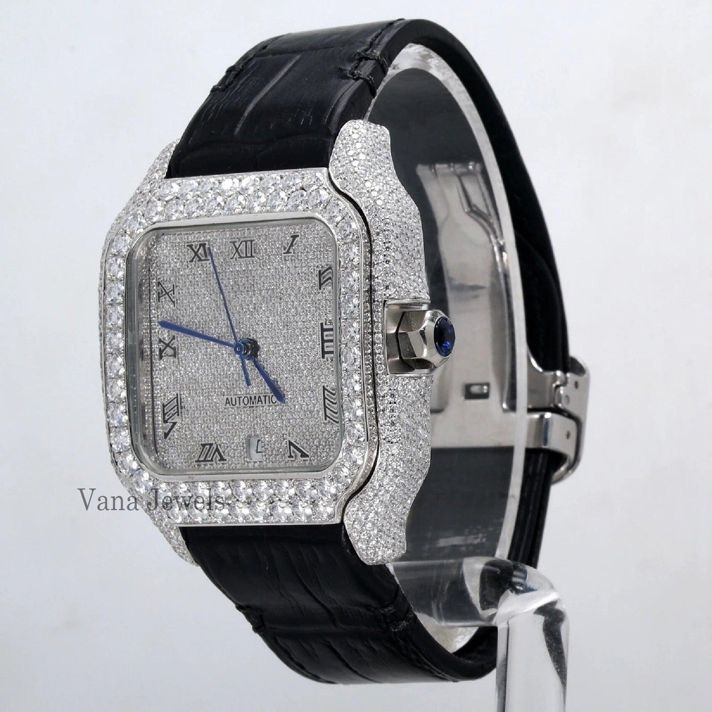 Roman Numeral VVS Moissanite Leather Belt Luxury Watch - Vana Jewels