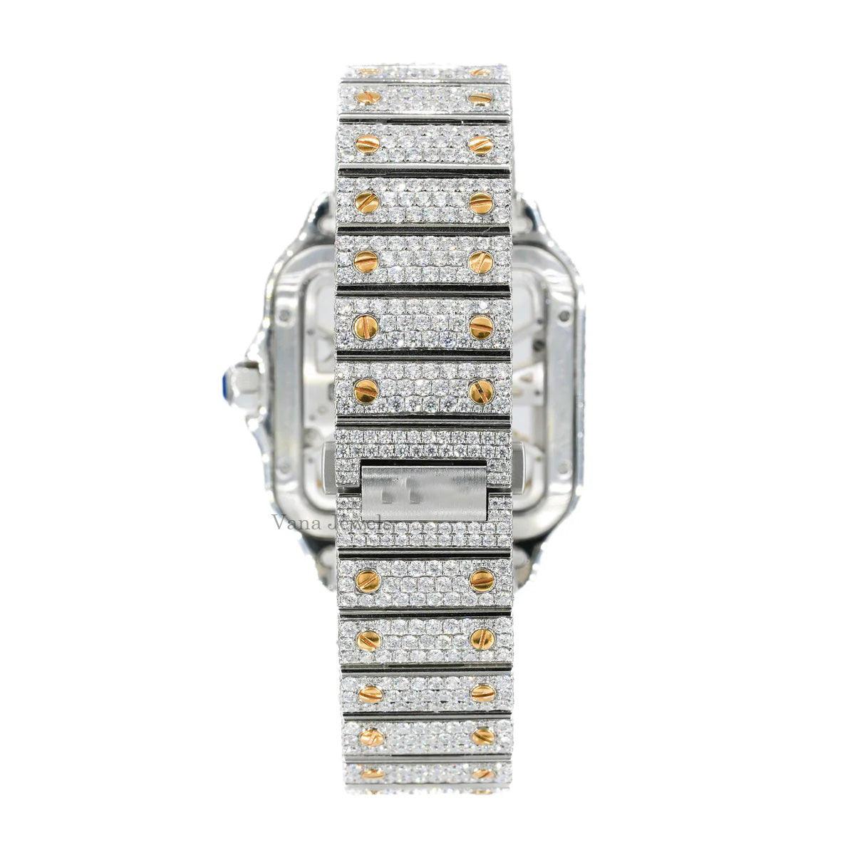 Customized Iced Out Two-Tone Moissanite Diamond Watch - Vana Jewels