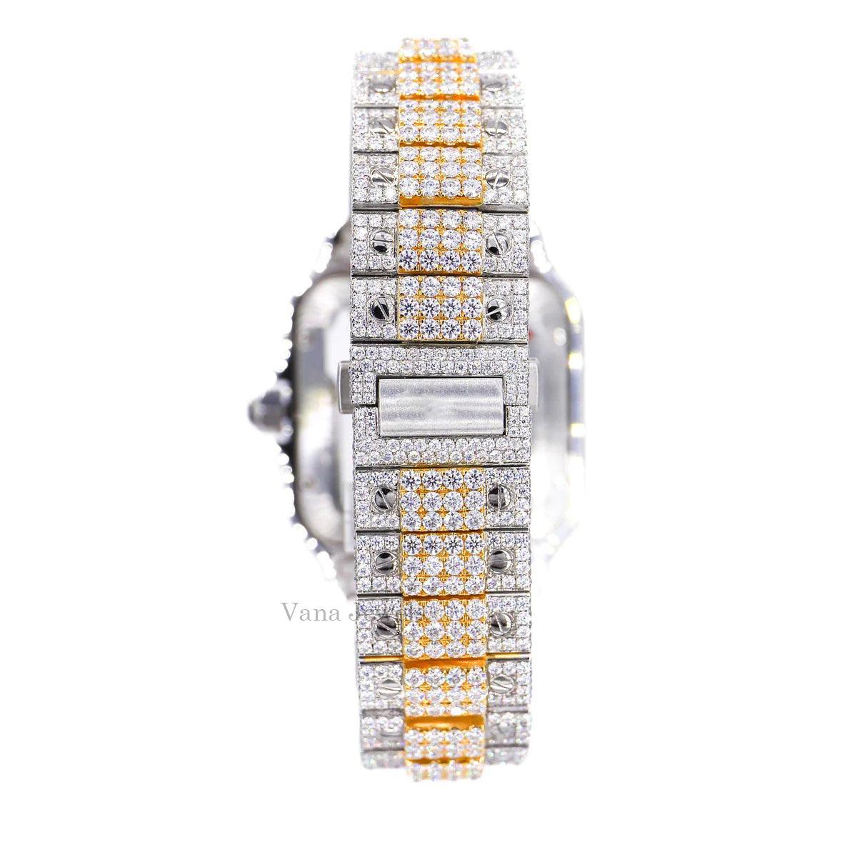 Round Cut Two-Tone Moissanite Fully Iced Out Diamond Watch - Vana Jewels