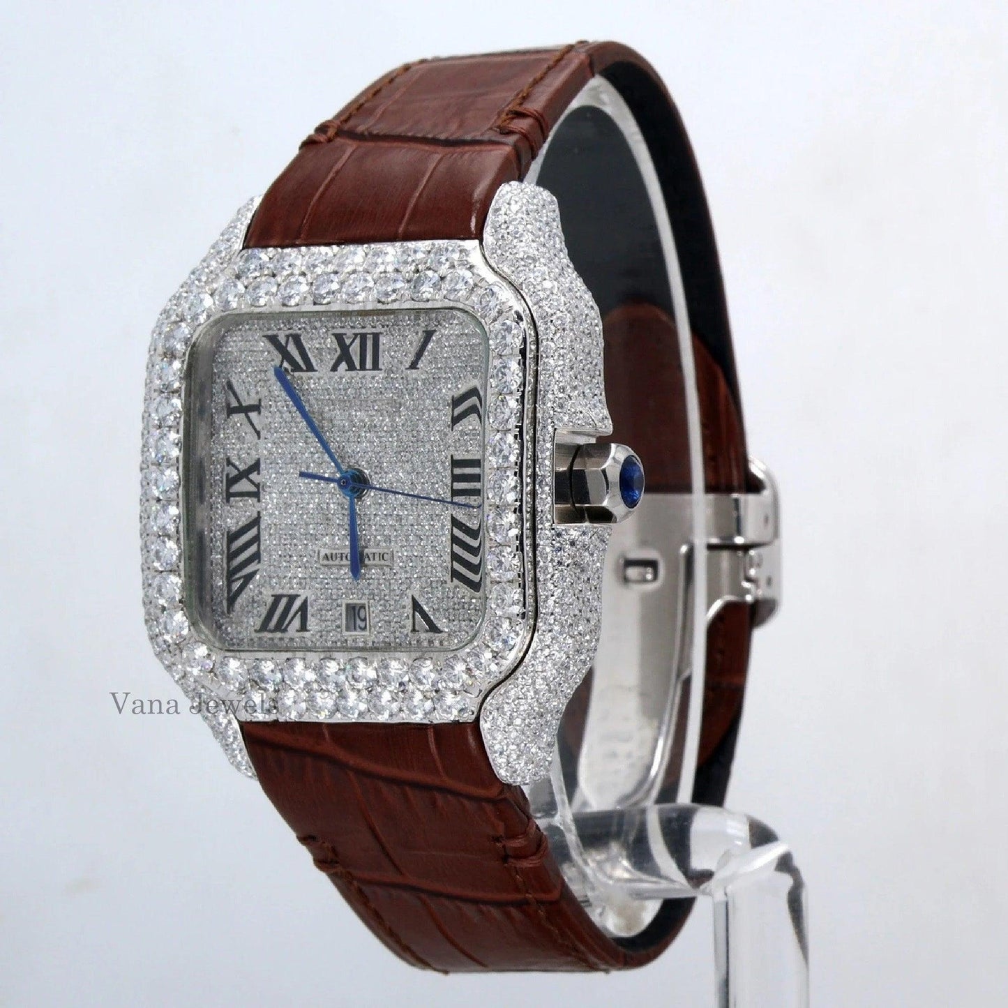 VVS Moissanite Diamond Studded Leather Belt Watch - Vana Jewels