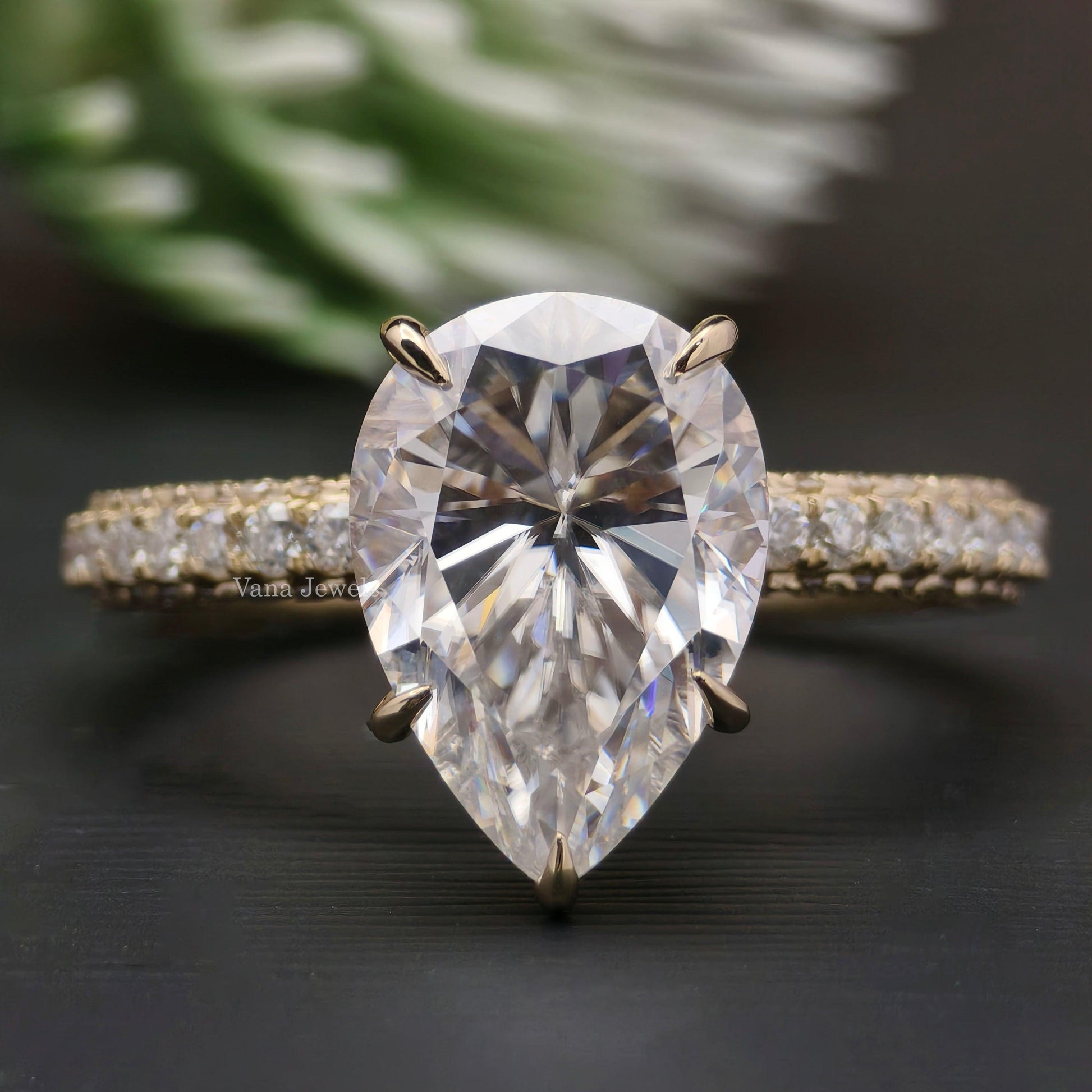 4.24 CT Pear Cut Moissanite Engagement Ring with Hidden Halo and Pave Set, Perfect Bridal or Anniversary Gift for Women. - Vana Jewels