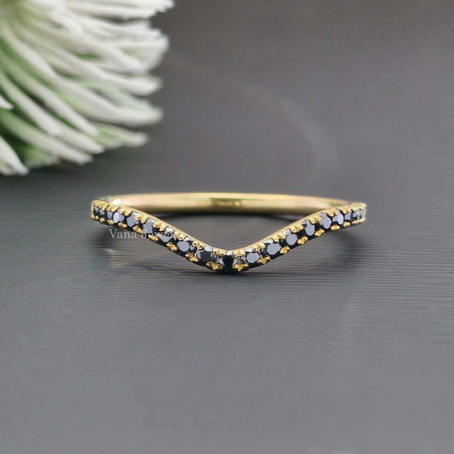 0.27 CT Round Brilliant Cut Black Moissanite Eternity Band, Half Eternity Curved Shaped Wedding Band - Vana Jewels