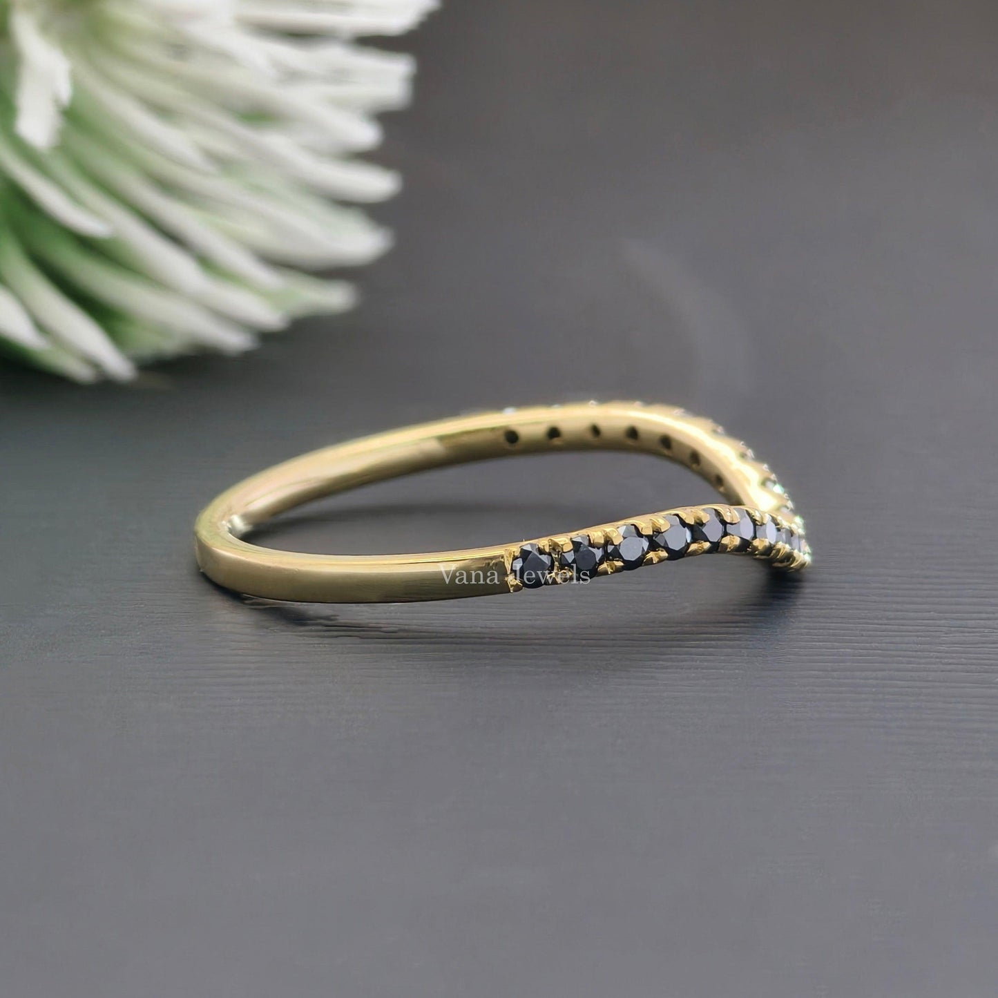 0.27 CT Round Brilliant Cut Black Moissanite Eternity Band, Half Eternity Curved Shaped Wedding Band - Vana Jewels