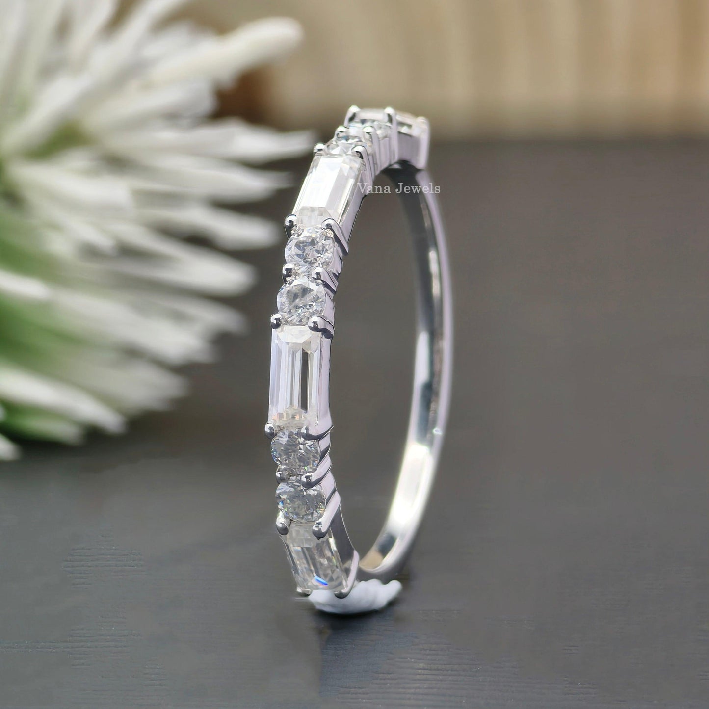 Baguette and Round Moissanite Eternity Wedding Band - Vana Jewels