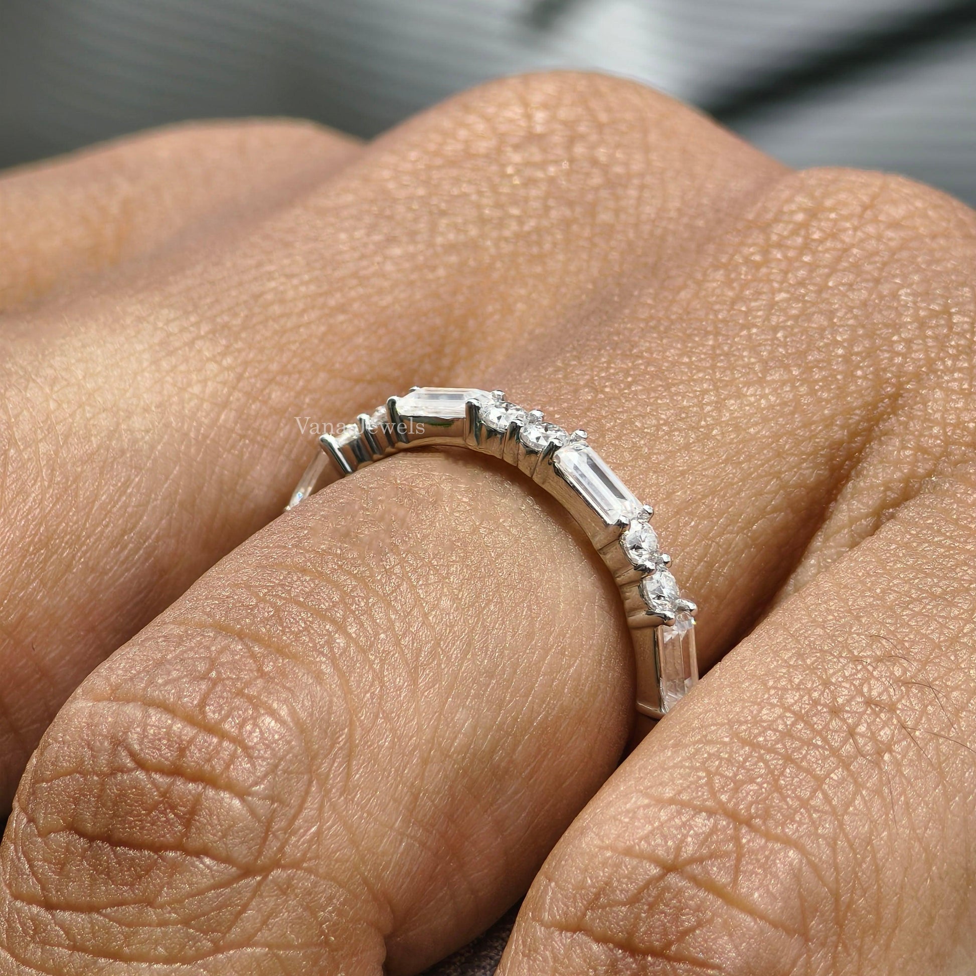 Baguette and Round Moissanite Eternity Wedding Band - Vana Jewels