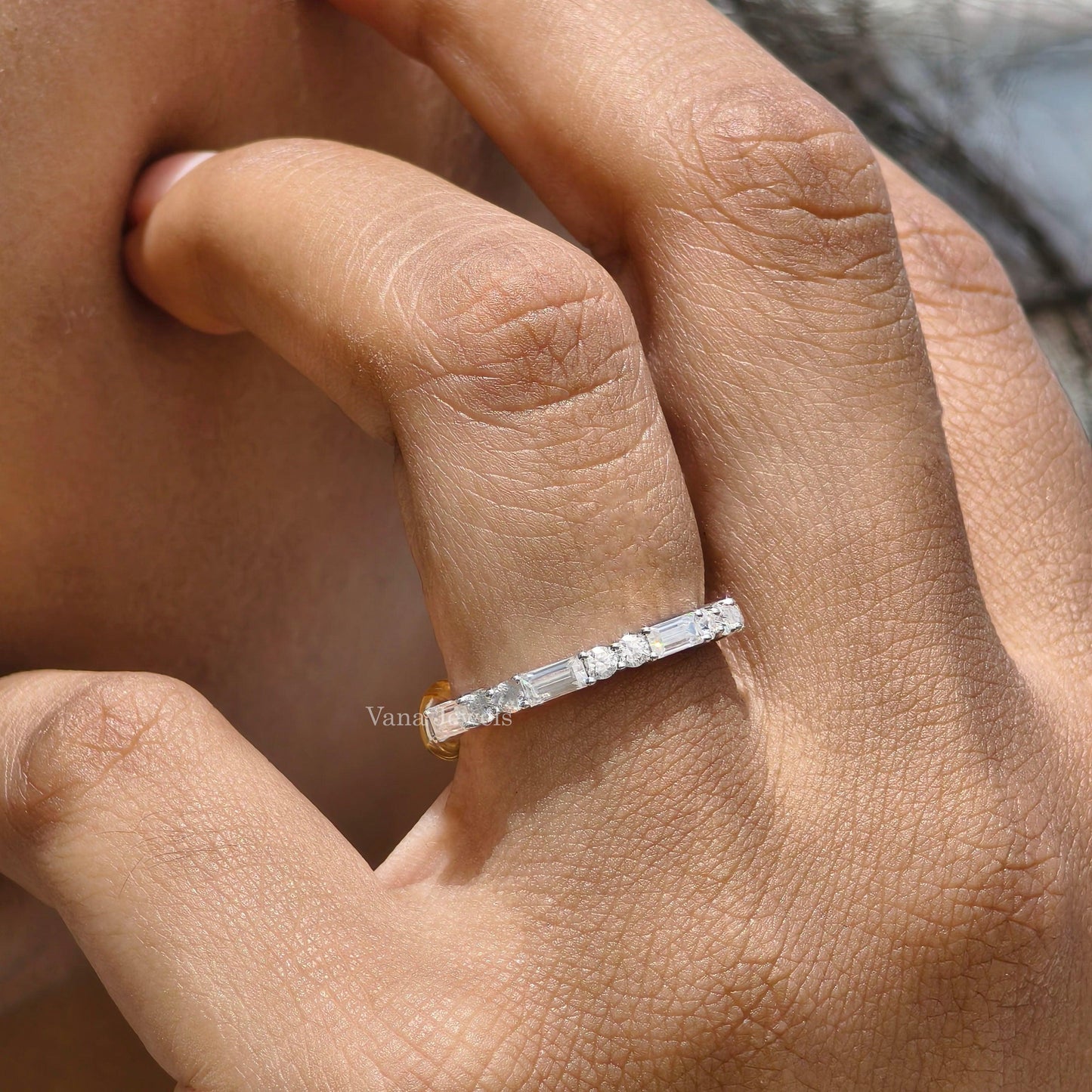 Baguette and Round Moissanite Eternity Wedding Band - Vana Jewels